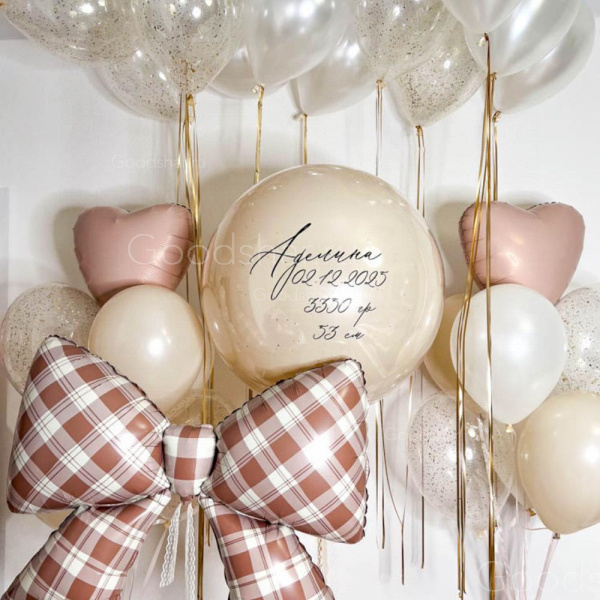  Набор воздушных шаров на выписку «Бантик в клеточку»
