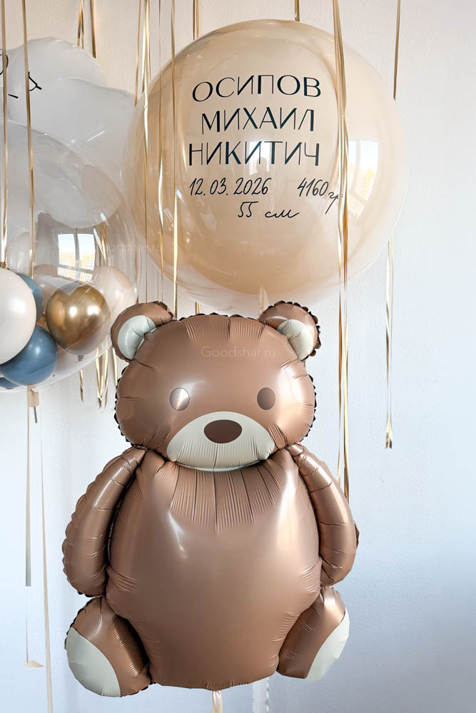 Набор воздушных шаров на выписку для мальчика "Нежное облачко и медвежонок"