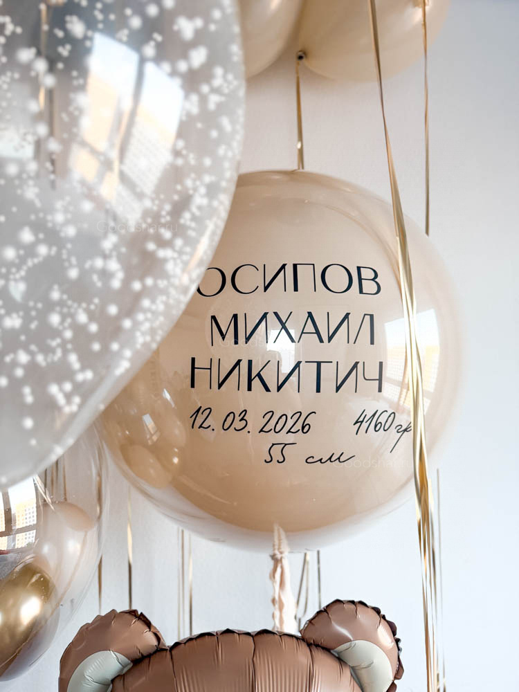 Набор воздушных шаров на выписку для мальчика "Нежное облачко и медвежонок"