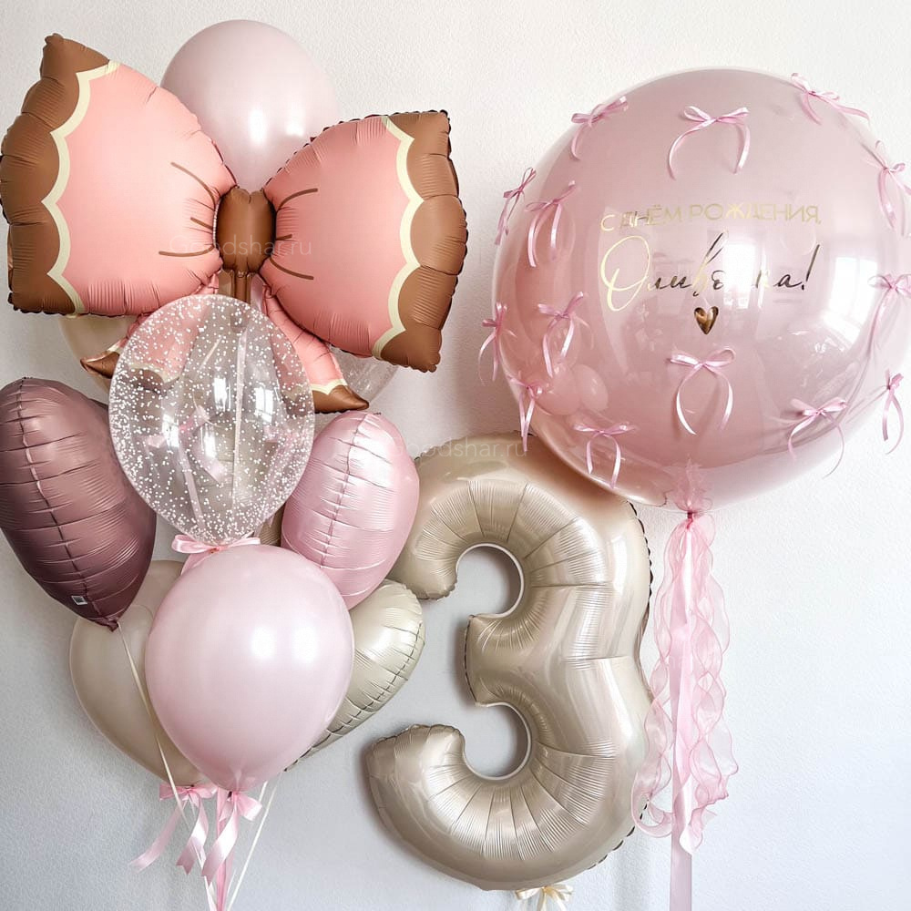 Набор воздушных шаров для девочки «Нежный праздник с бантом»