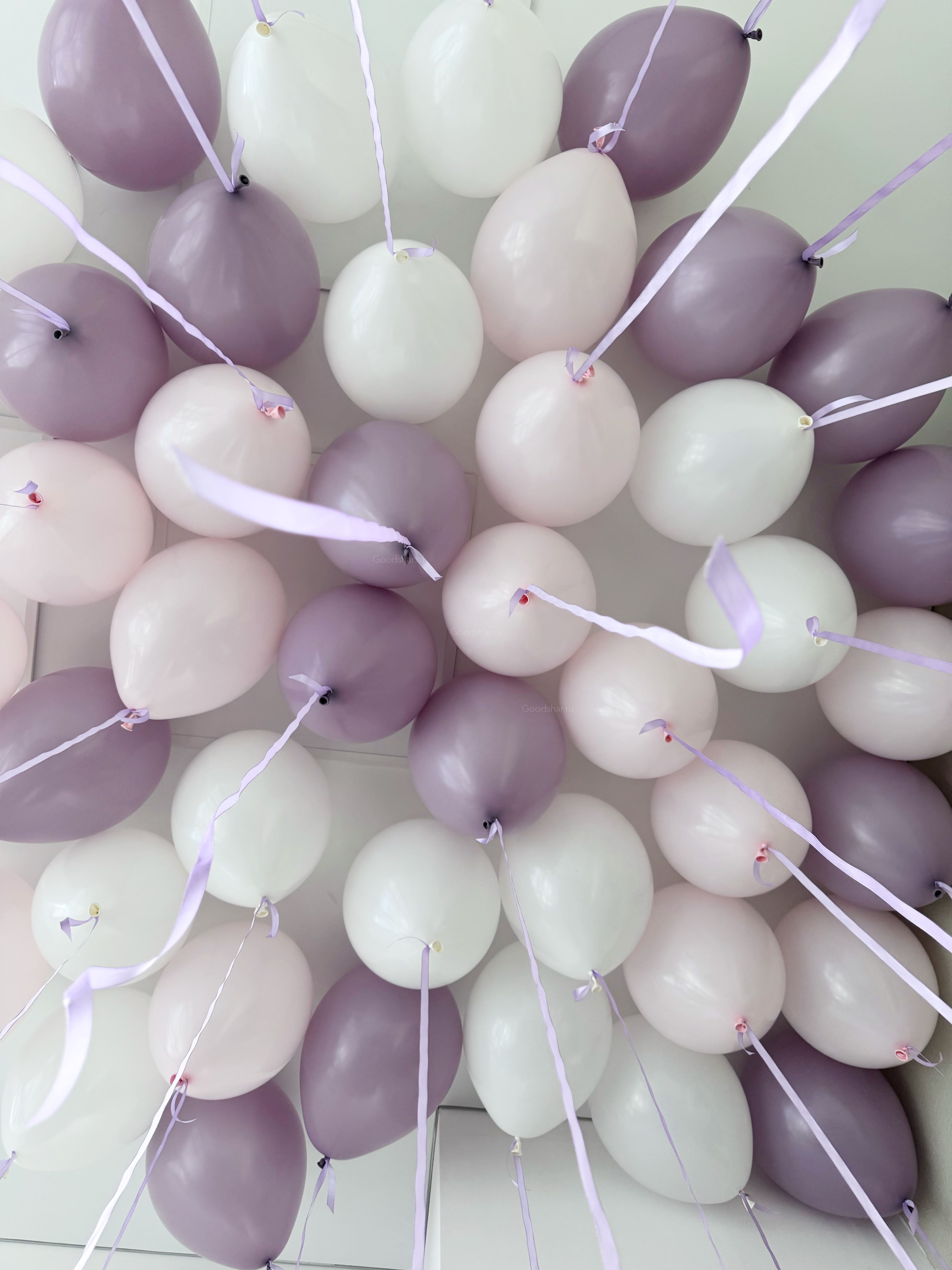Шары под потолок на атласной ленте «Лавандовый взрыв» 30 шт.