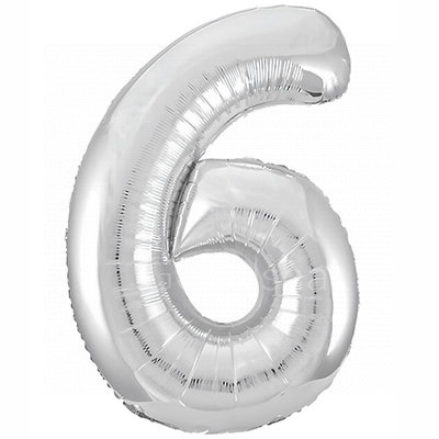 Цифра фольгированная 6 Silver