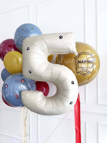 Набор воздушных шаров №535 "Щенячий патруль с цифрой"