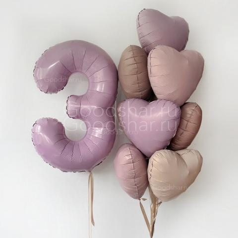 Набор воздушных шаров "Сердечки и цифра"