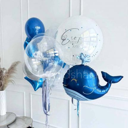 Набор воздушных шаров на выписку для мальчика "Милый кит"