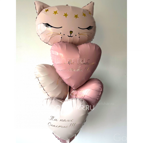 Набор воздушных шаров "Кошечка и сердечки"