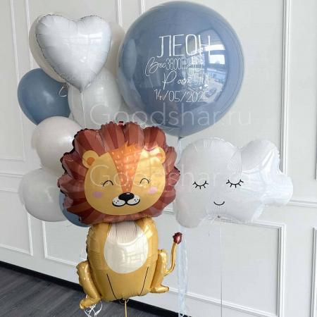 Набор воздушных шаров на выписку для мальчика "Львенок и облако"