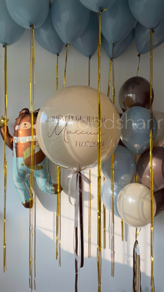 Набор воздушных шаров на выписку для мальчика "Сонный мишка" Набор воздушных шаров на выписку для мальчика "Сонный мишка"
