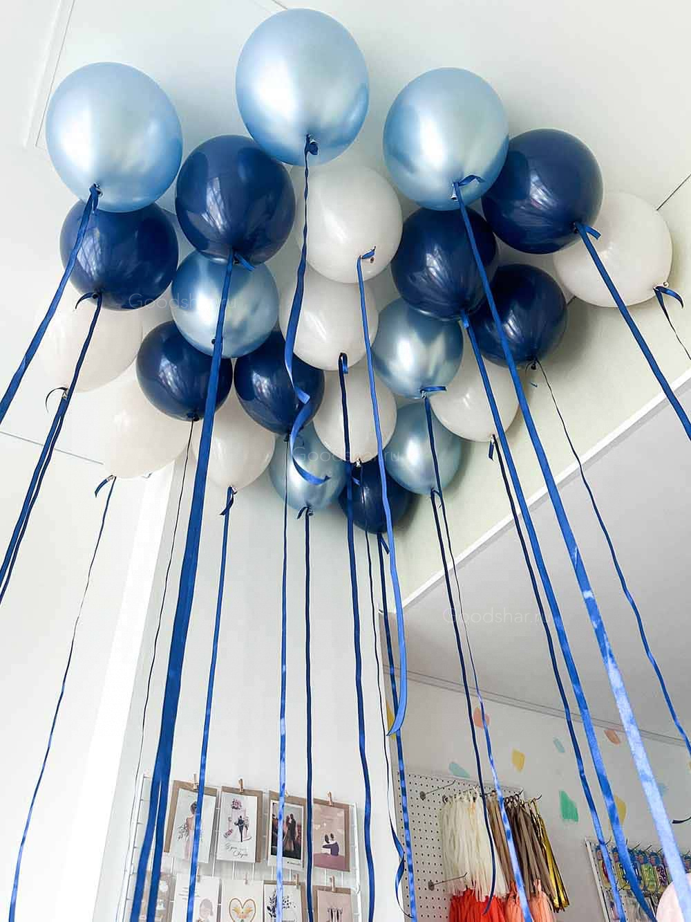 Шары под потолок на атласной ленте «Синева» 20 шт.