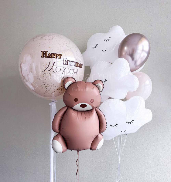 Набор воздушных шаров на годик "Мишка в облаках №2"