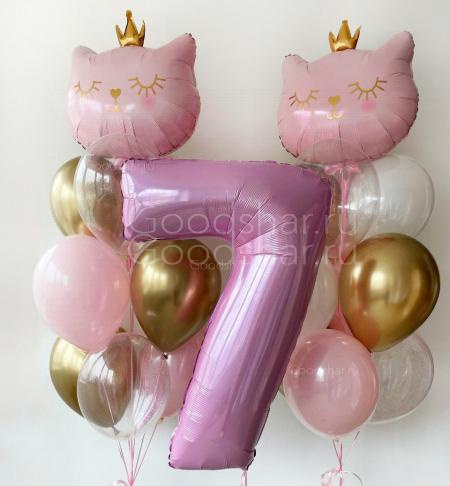 Набор воздушных шаров "Кошечка в короне с цифрой"