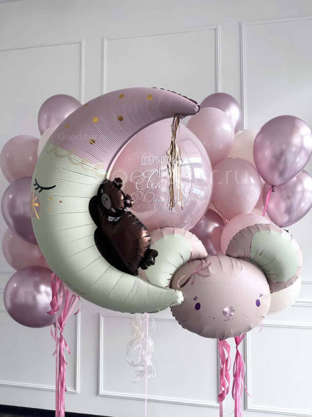 Набор воздушных шаров на выписку для девочки "Мышка с мишкой"
