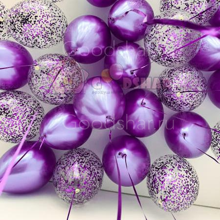 Шары "Хром и с конфетти" 30 шт