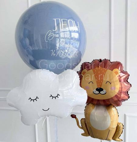 Набор воздушных шаров на выписку для мальчиков "Львенок, бабблс и облако"