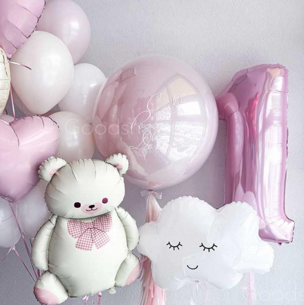 Набор воздушных шаров на годик "Клубничный десерт №2"