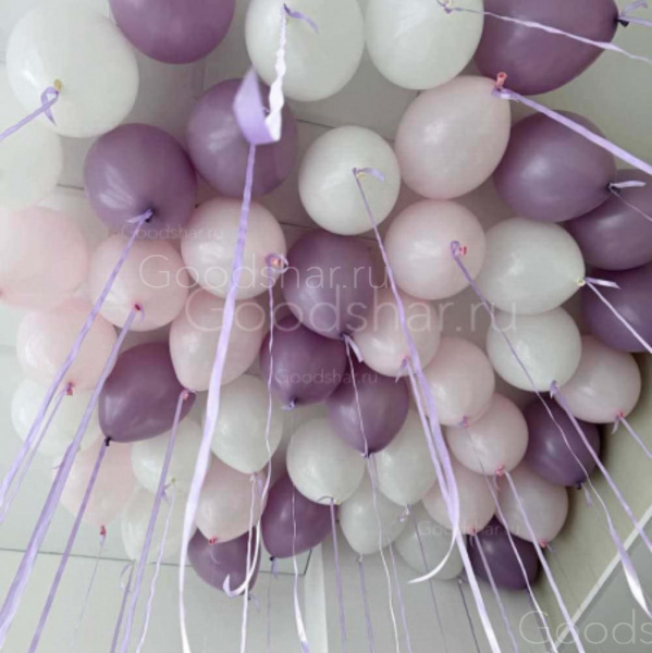 Шары под потолок на атласной ленте «Лавандовый взрыв» 30 шт.