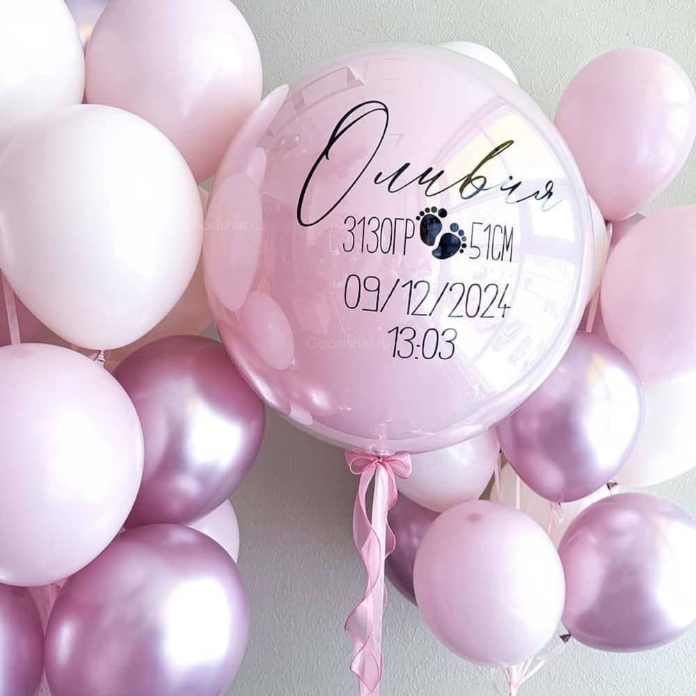 Набор воздушных шаров на выписку для девочки "Мышка и облачко"  №607