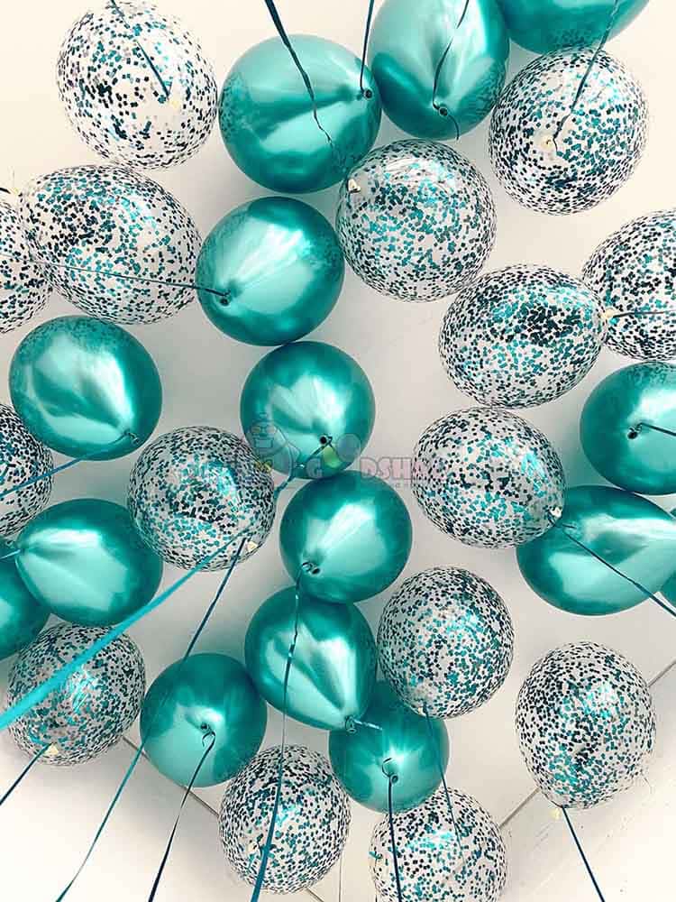 Шары под потолок "Хром и с конфетти" 30 шт