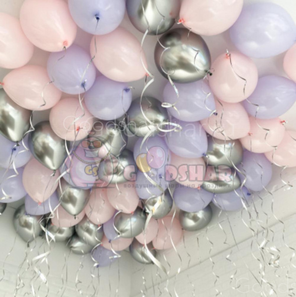 Шары под потолок  "Розовый, фиолетовый и серебро" 30 шт.