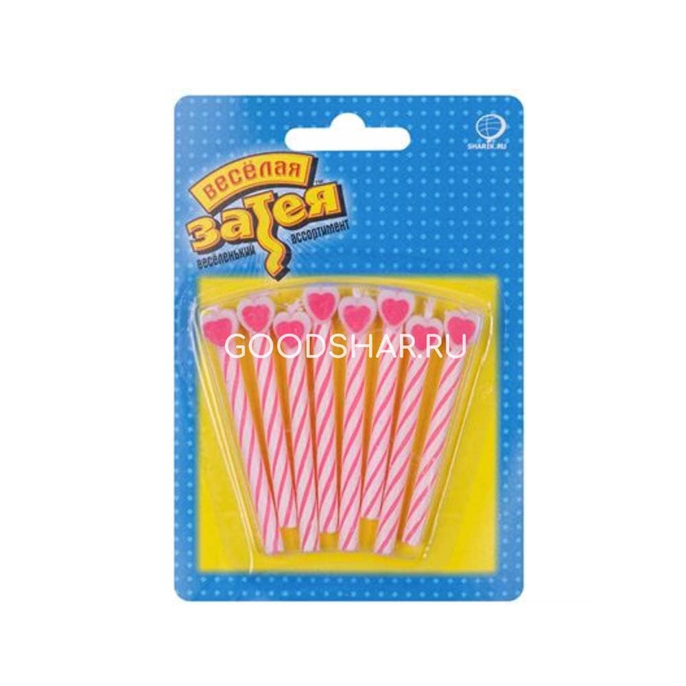 Свечи д/торта с сердцем розовые 8шт