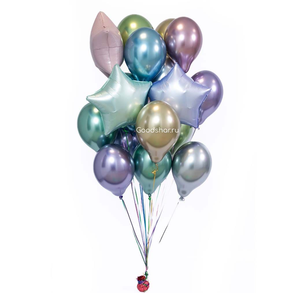 Набор воздушных шаров с сердечками / звёздочками и латексными шариками хром