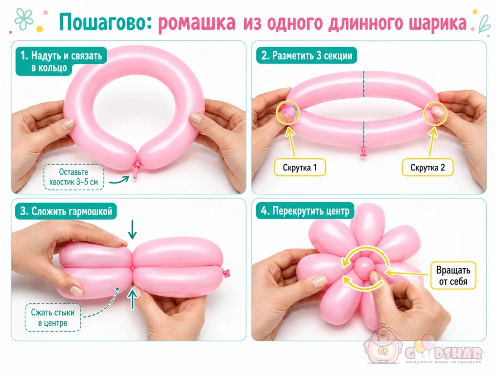 Как сделать цветок из одного шарика