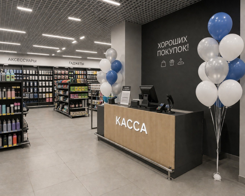 Оформление зоны касс воздушными шарами