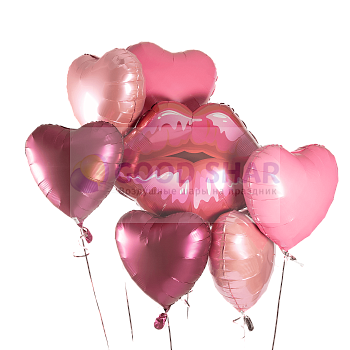 Набор фольгированных сердец и шар - "Губы" розовый Набор фольгированных сердец и шар - "Губы" розовый