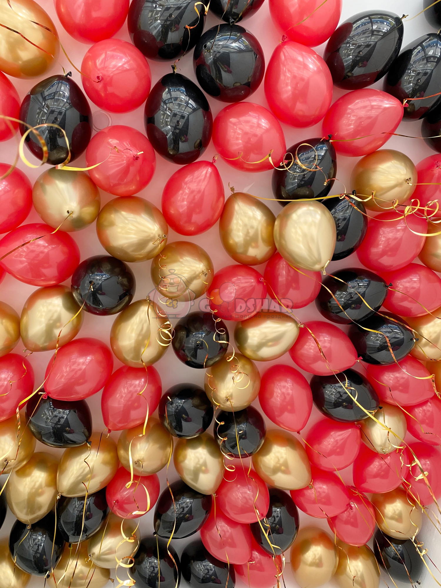 Шары "Красный, черный и золото хром" 70 шт