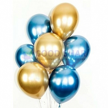 Шары латексные Хром "Золото-Синий"