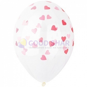 Шар латексный прозрачный 14" "Розовые сердечки"