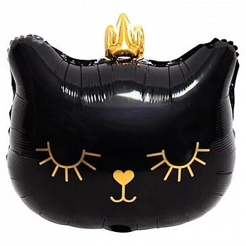 Шар фольгированный Кошка в короне голова черная Шар фольгированный Кошка в короне голова черная