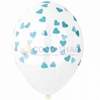 Шар латексный прозрачный 14" "Бирюзовые сердечки"