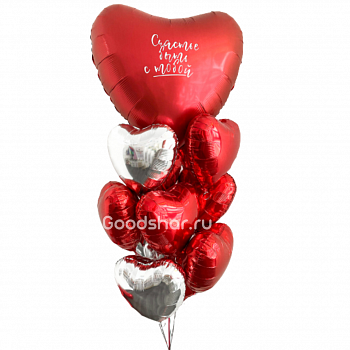 Сет воздушных шаров "Сердца" красный/серебро Сет воздушных шаров "Сердца" красный/серебро