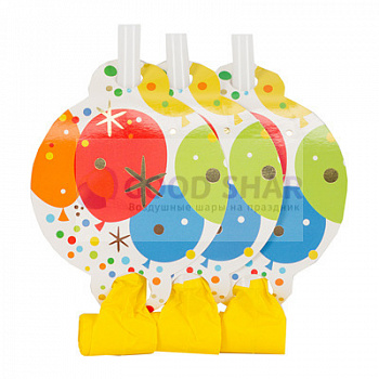 Язык-гудок с картинками Шары Конфетти 6 шт