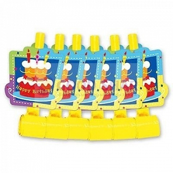 Язык-гудок "Торт Birthday" 6шт