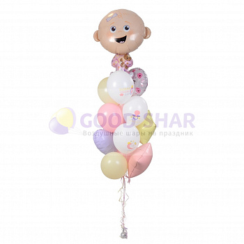 Фонтан воздушных шаров на выписку для девочки № 446