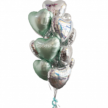 Набор из 13-ти фольгированных сердец "Mint"