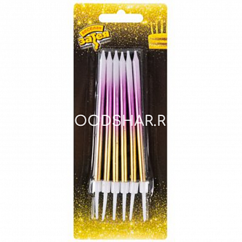 Свечи Омбре розовый/золотой с подставкой 11см 6шт