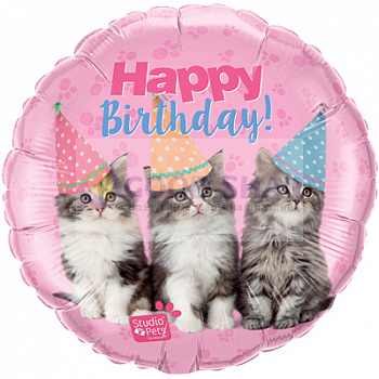 Шар фольгированный 18" Happy Birthday Котята Шар фольгированный 18" Happy Birthday Котята