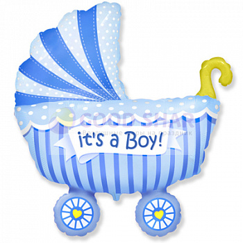 Шар фольгированный Коляска голубая