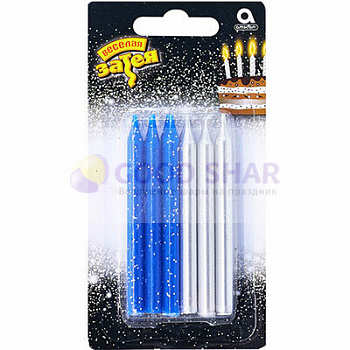 Свечи д/торта серебро/синие 8см. 12шт.