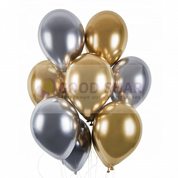 Шары латексные Хром гамма "Золото-Серебро"